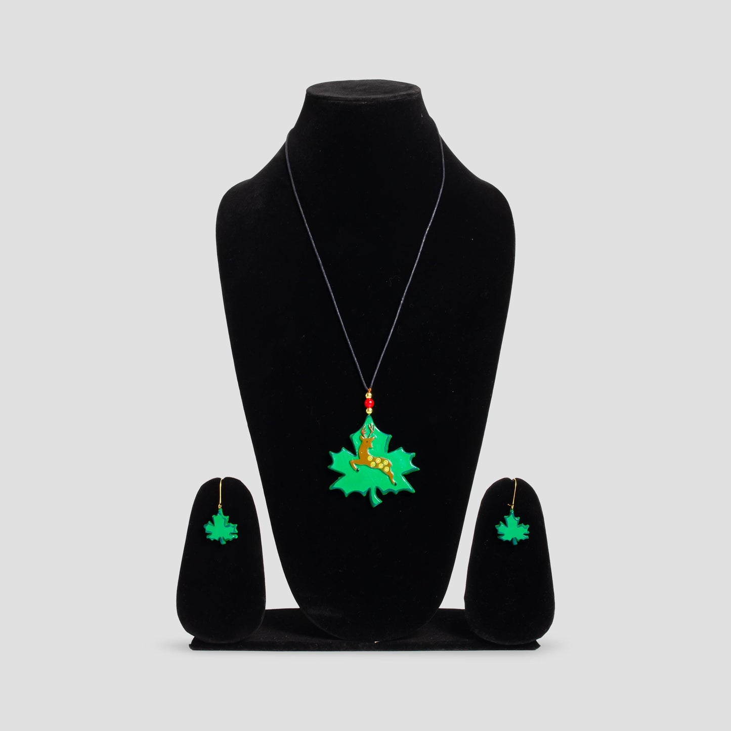 Green Maple And Reindeer Clay Jewelry Set  Clay Earrings And Festive  Dangles