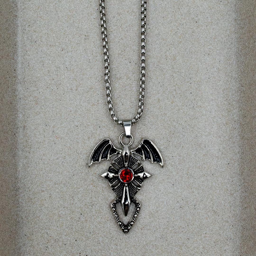Gothic Bat Necklace with Cross Design  Vampire Necklace  Dark  Elegant Cross Necklace