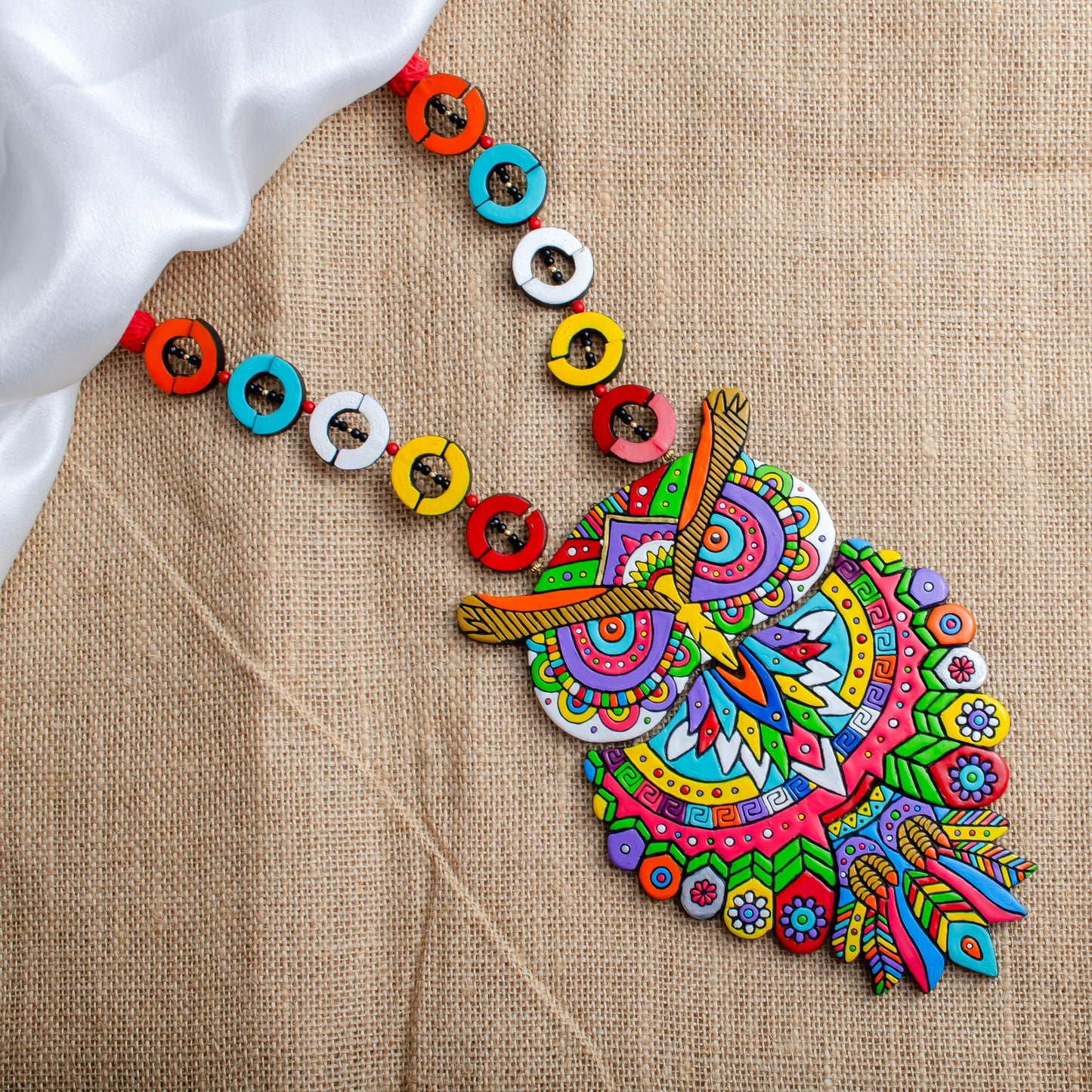 Hand painted Owl Necklace  Bright Rainbow Clay Jewelry  Boho Design  Unique Modern Jewelry