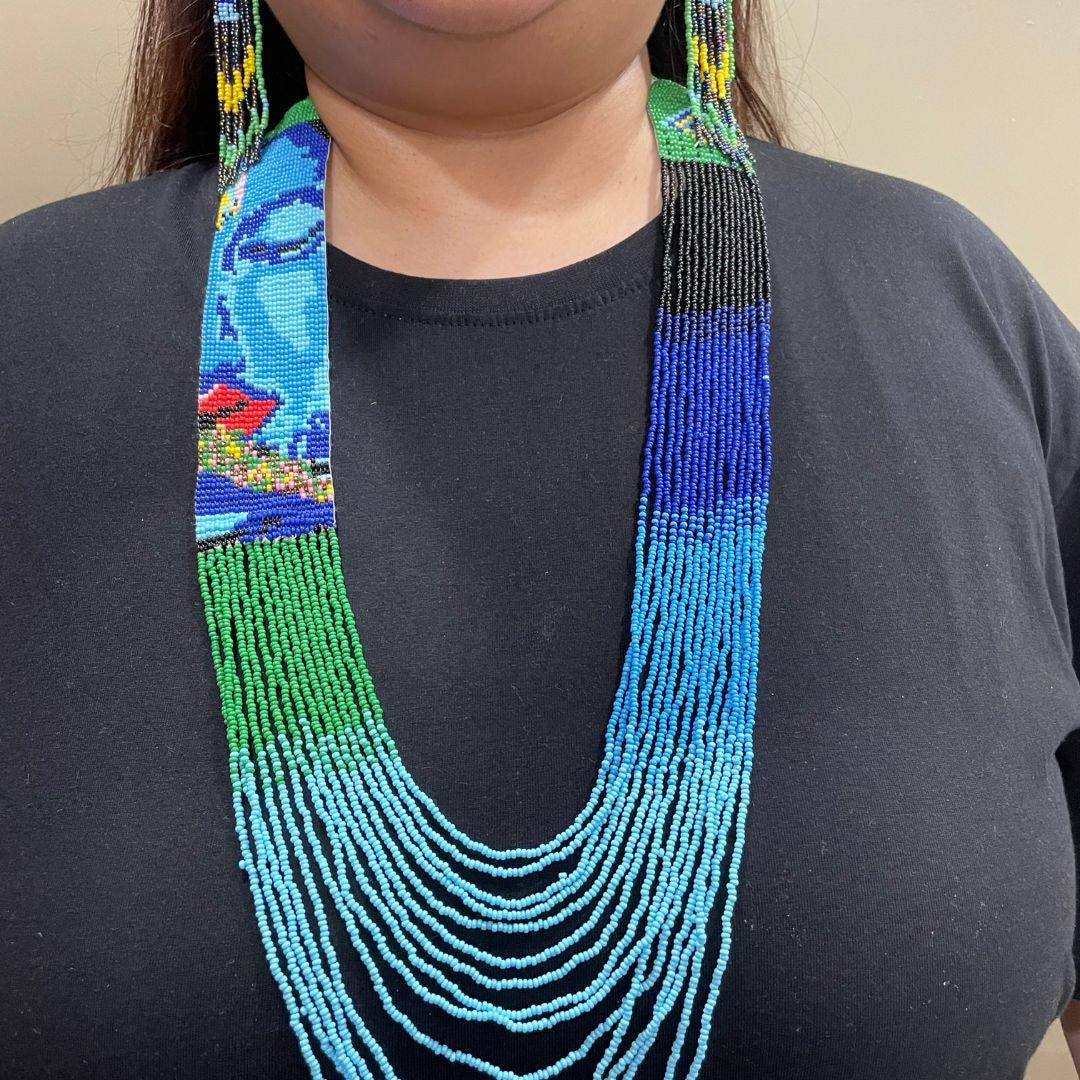 Beaded Long Necklace Statement Colorful Large Necklace For Women Boho Jewelry For Women Earring Dangle Fun Design Earring For Her Gift