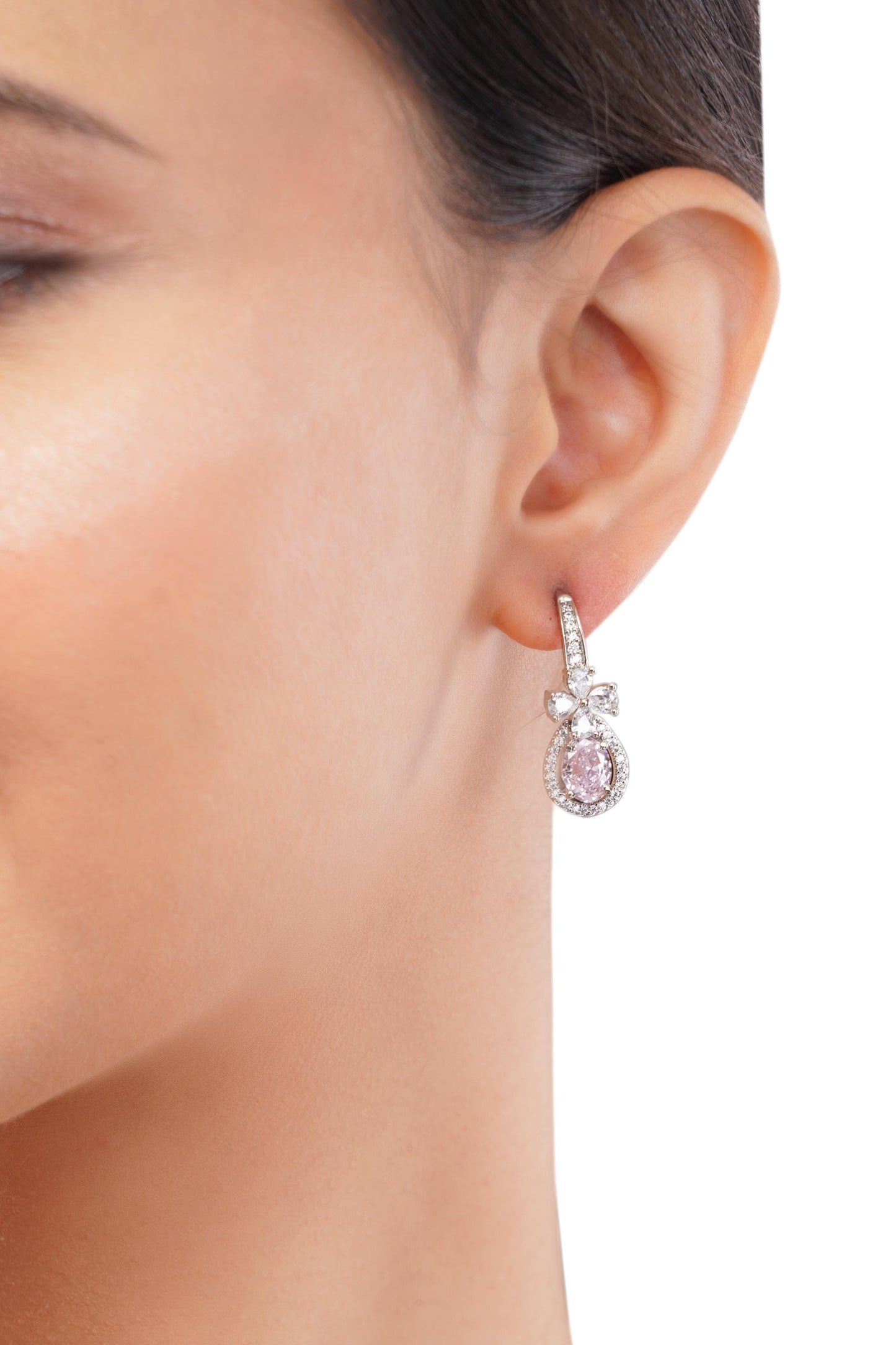 Pink Drop Dangle Earrings  Bridesmaid Gift  Gift for Her  Elegant Jewelry  American Diamond Earrings