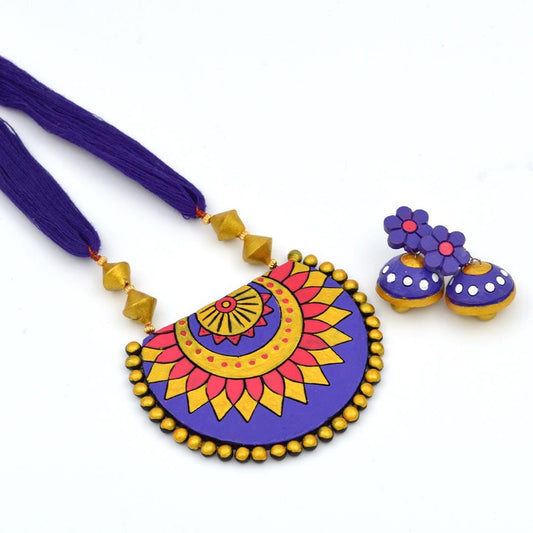 Violet Flower Clay Jewelry Set  Handcrafted Flower Earrings  Perfect Casual Jewelry