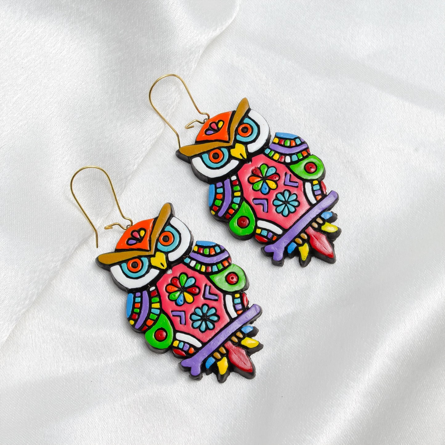 Big Owl  Earrings Set Bohemian Drop Earrings    Handmade Gift  Statement Earrings