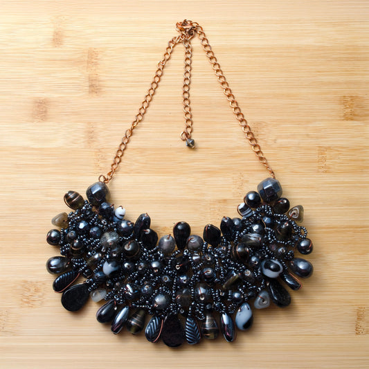Handmade Black Beaded Necklace  Glass  Seed Bead Boho Necklace  Gift for Girlfriend  Seed Bead Necklace