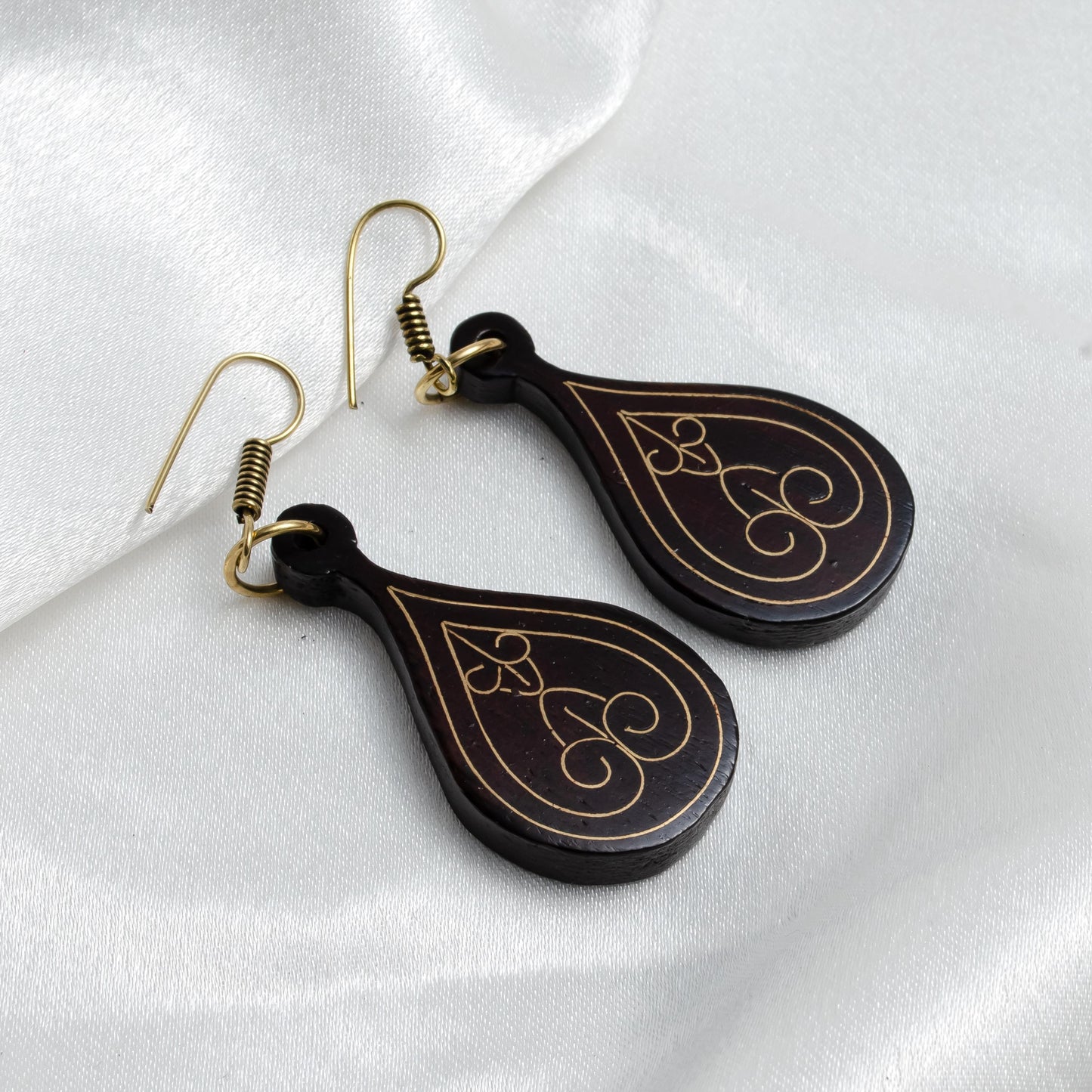 Wooden Metal Inlaid Geometric Earrings  Unique Everyday Earrings