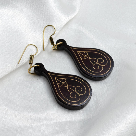 Wooden Metal Inlaid Geometric Earrings  Unique Everyday Earrings