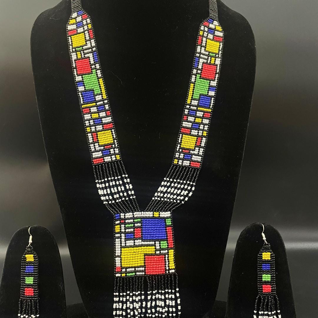 Handmade Seed Bead Necklace And Earring Set Boho Geometric Earring For Women Gift For Friend Birthday Gift Woman Friend Gift For Friend