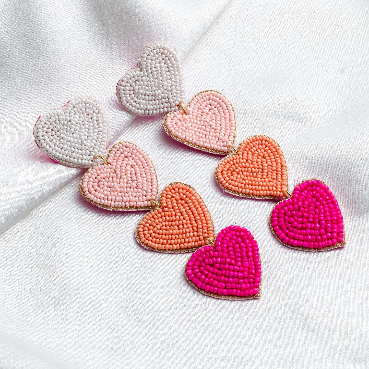 Pink Heart Seed Bead Long Earrings  Lightweight Boho Jewelry  Valentine’s Day Gift for Her