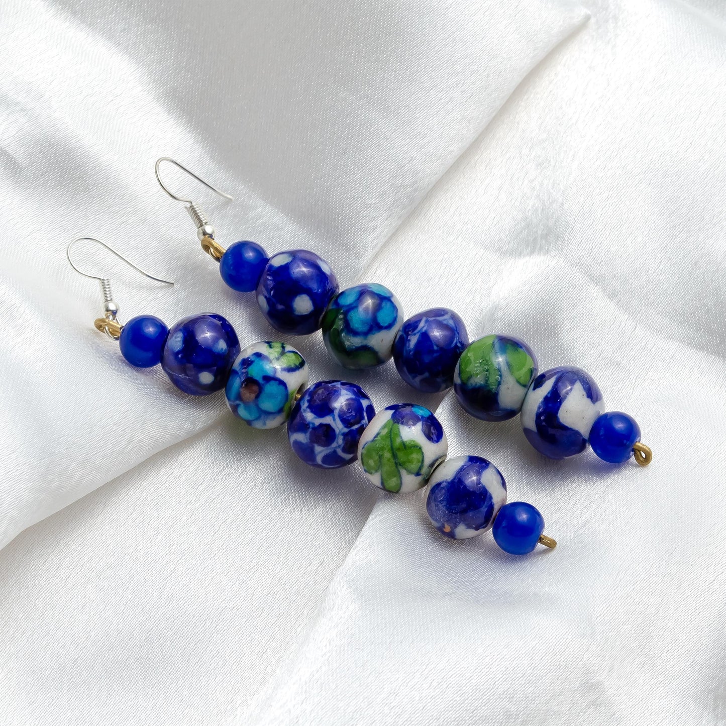 Long Dangle Blue White Floral Porcelain Earrings  Ceramic Floral Earrings  Gifts for Her