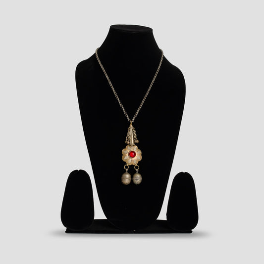 Vintage Afghan Jewelry Necklace  Handmade Tribal Pendant with Red Glass Stone  Gypsy Jewelry  Afghan Tribal Necklace