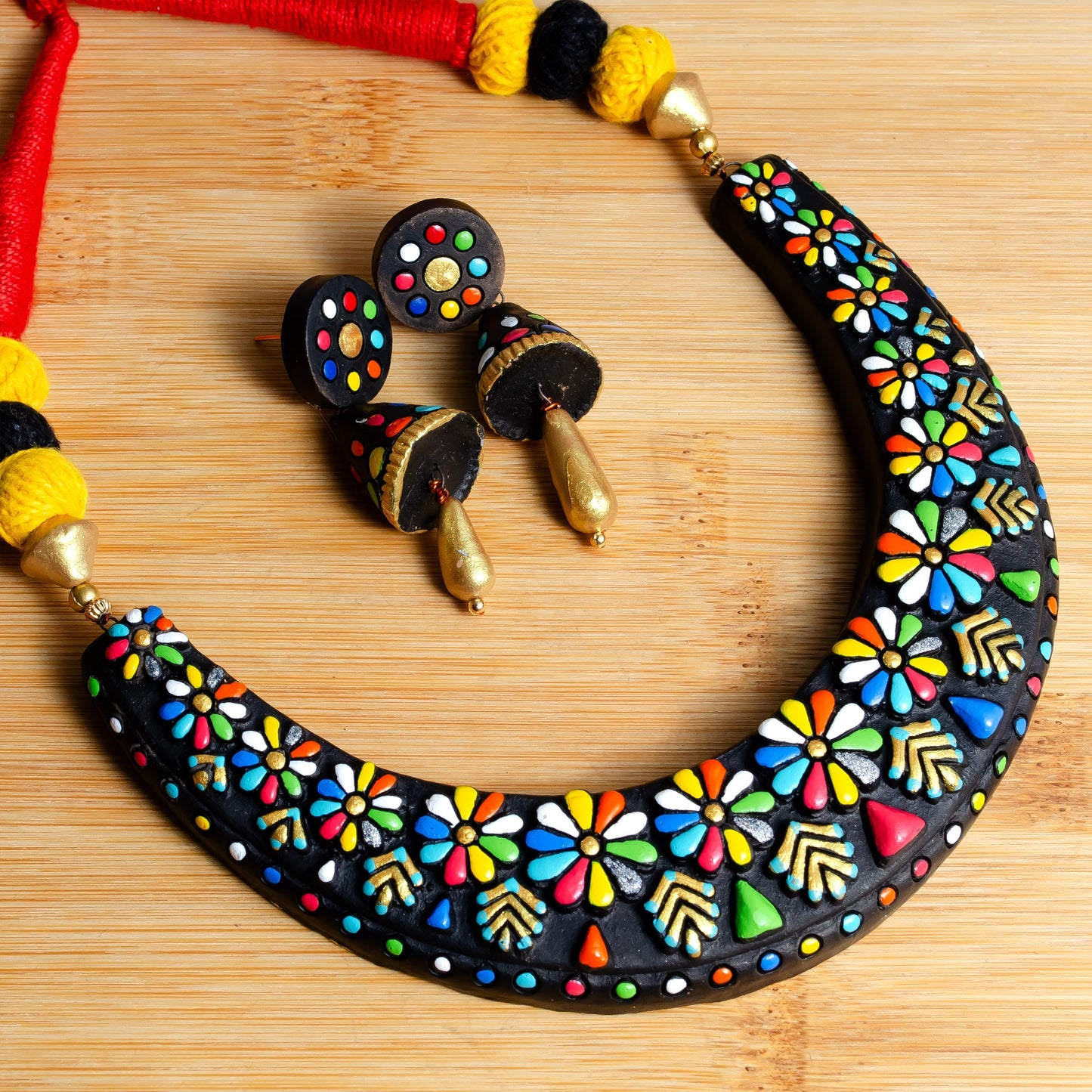 Handcrafted Clay Jewelry Set with Geometric Celestial Design  Statement Jewelry  Gifts for Her