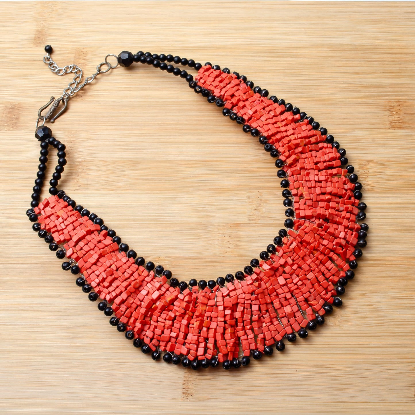 Mosaic Glass Bead Choker Necklace  Unique Jewelry Weaved on Copper Wire  Gift for Her