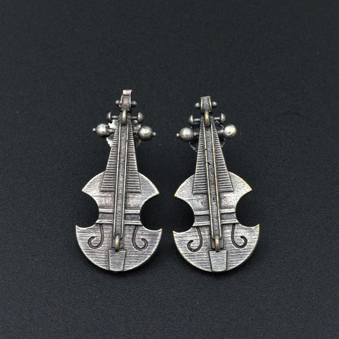 Tree of Life  Vintage Violin Earrings  German Silver with Oxidized Silver Plating  Unique Tree of Life Jewelry Perfect Gift for Her