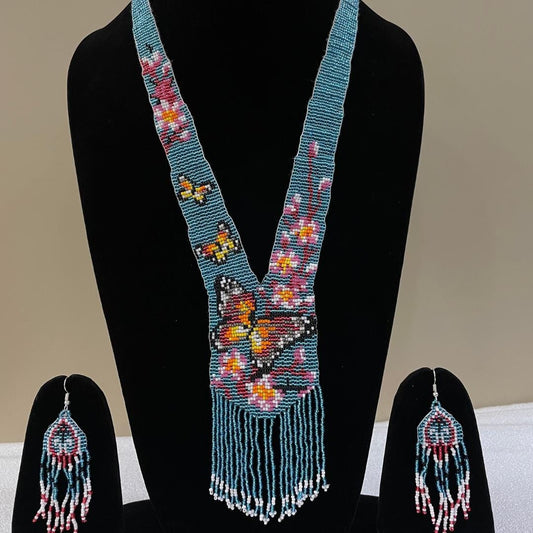 Butterfly Jewelry Set Beaded Necklace For Women Blue Jewelry Women Earring Set For Women Gift Set For HerMom Gift Set For Women Gift Unique