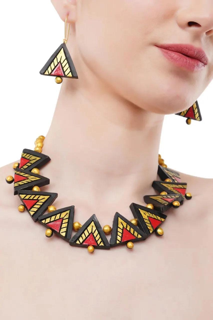 Black and Pink Triangle Clay Jewelry  Handmade Jewelry  Casual Jewelry  Gifts for Her