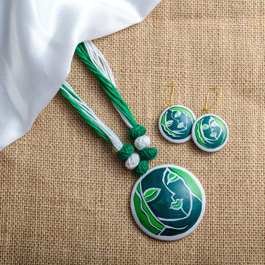 Clay Handcrafted Jewelry  Girl Next Door Design in Green  Minimalist Necklace  Birthday Gift  Gifts for Her  Hypo allergic Jewelry Set