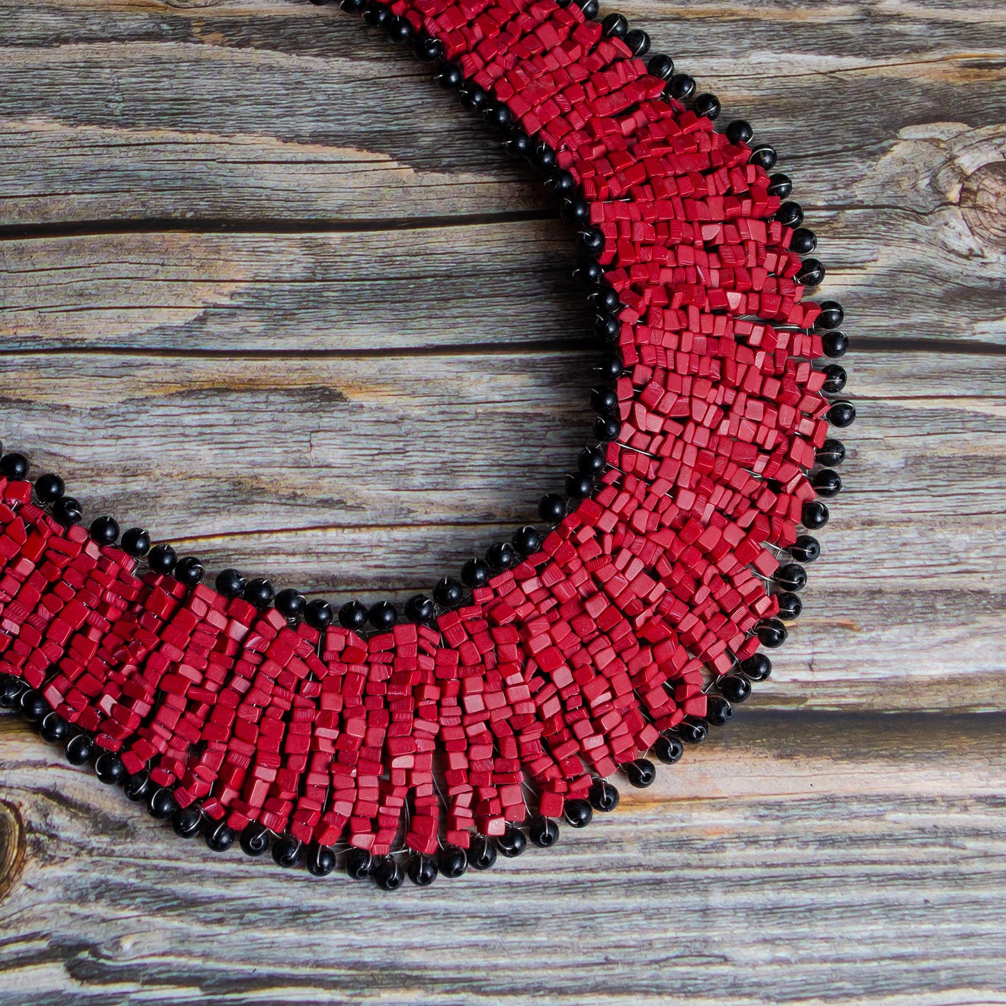 Mosaic Glass Bead Choker Necklace  Unique Jewelry Weaved on Copper Wire  Gift for Her