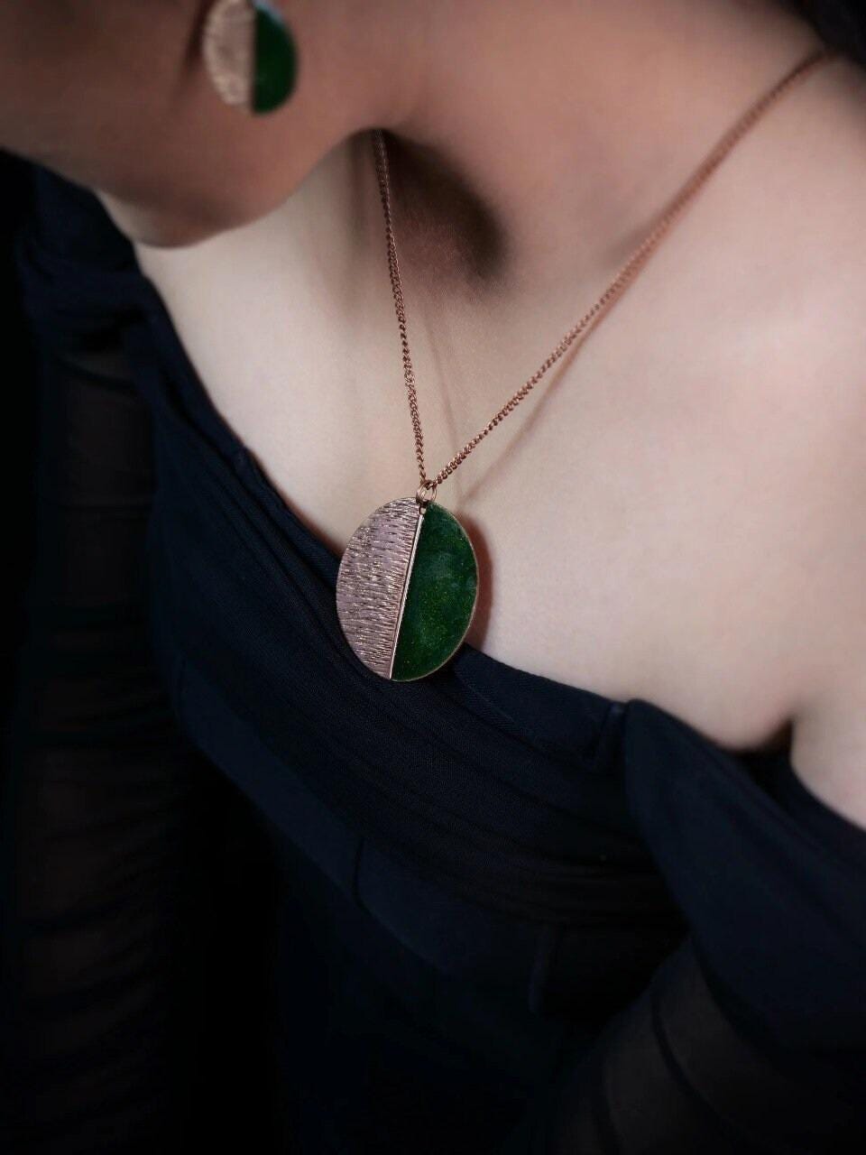 Green Copper Round Set with Ring  Minimalist Aesthetic Jewelry  Best Friend Gift  Casual Jewelry  Gift For Her  Valentine Gift
