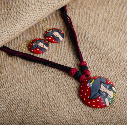 Red Lady in Love Clay Jewelry Set  Handmade Valentine’s Day Gift for Women