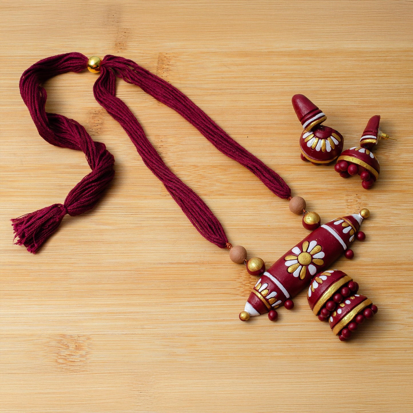 Black And Maroon Clay Jewelry Set  Handmade Black and Maroon Statement Earrings  Bohemian Earrings  Perfect Birthday Gift