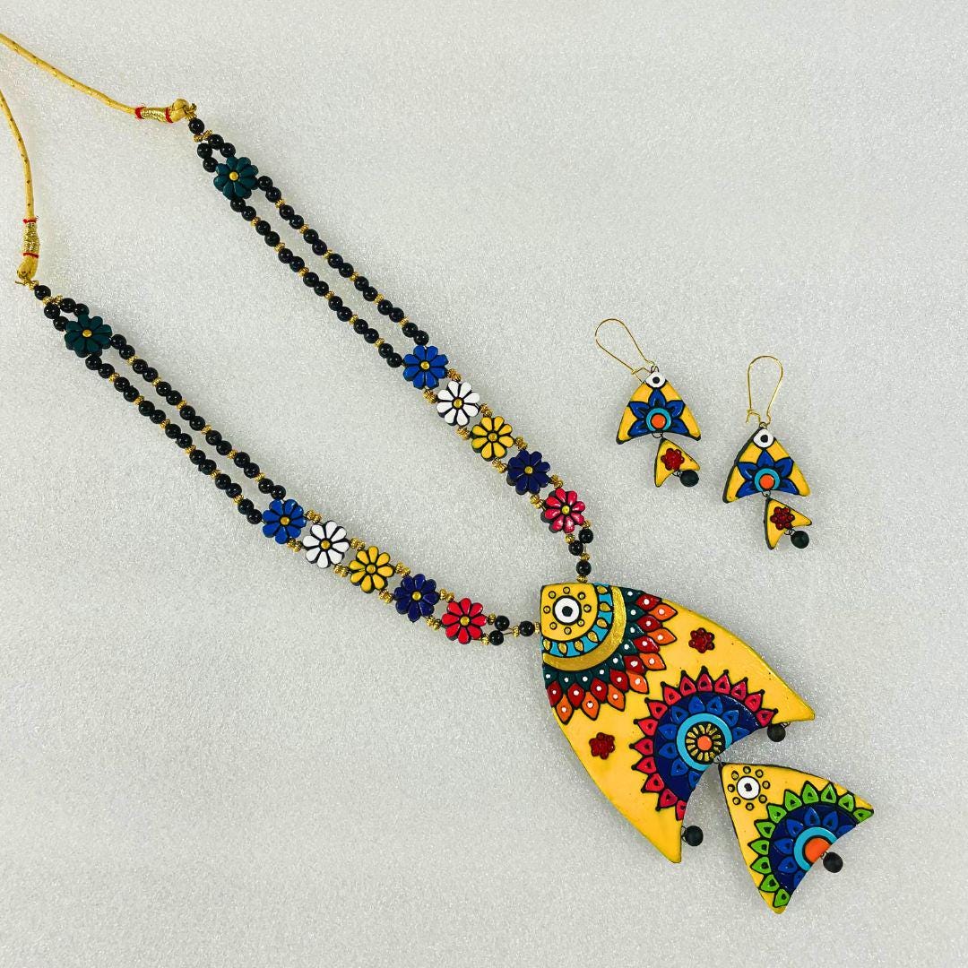Fish Necklace For Women Clay Earring Handmade Dangle Earring With Color Necklace Earring Set Clay Handmade Jewelry For Women Gift  For Her