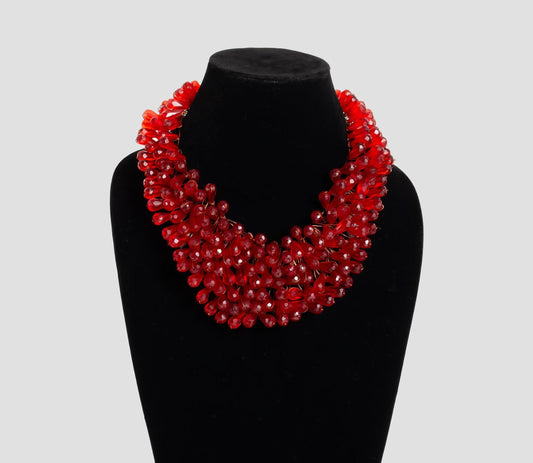 Red And Green Glass Beads Statement Necklace Handmade Jewelry  Unique Gift for Her