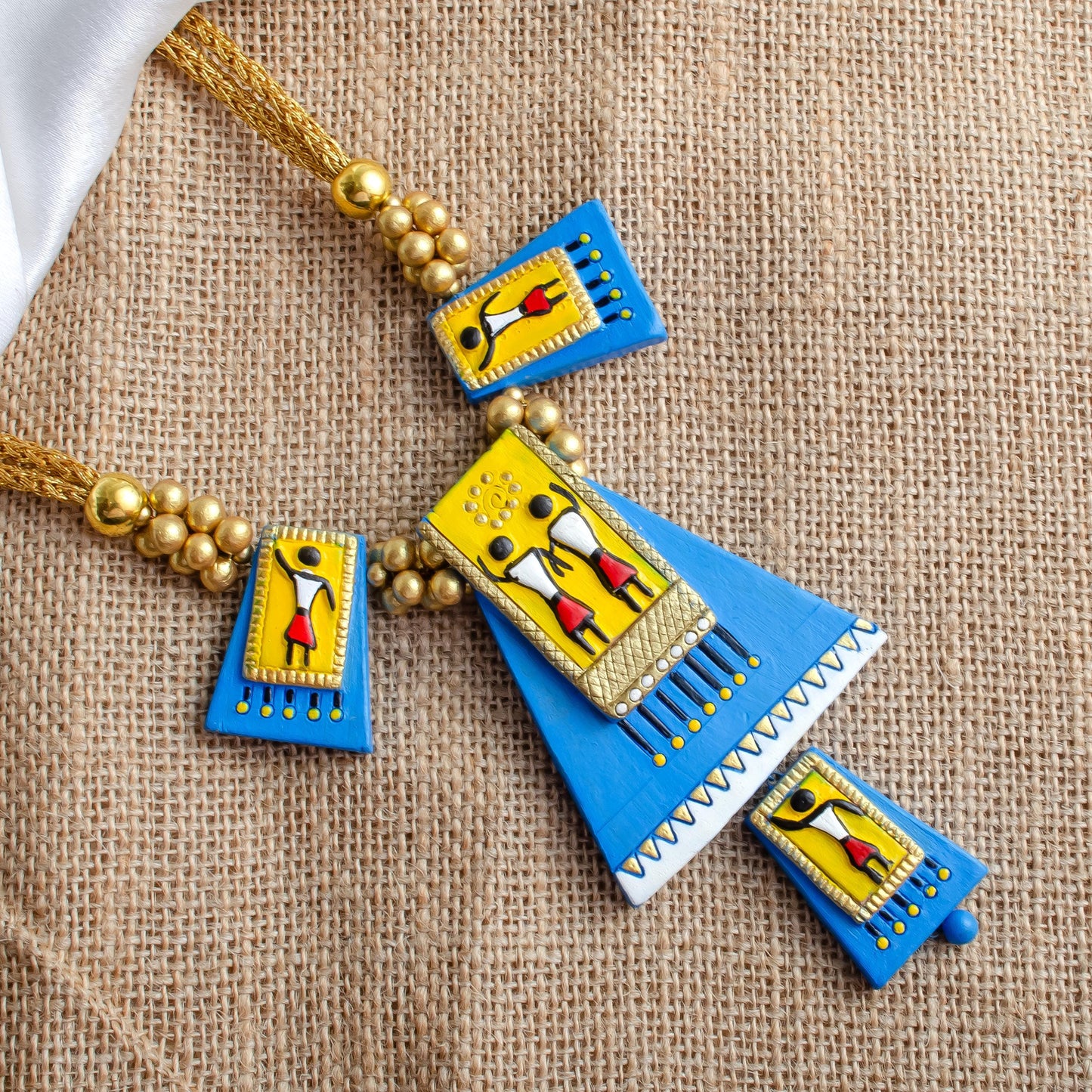 Blue Trapezoid Clay Necklace  Cute Earrings  Tribal Inspired Handcrafted Jewelry  Gifts for Her