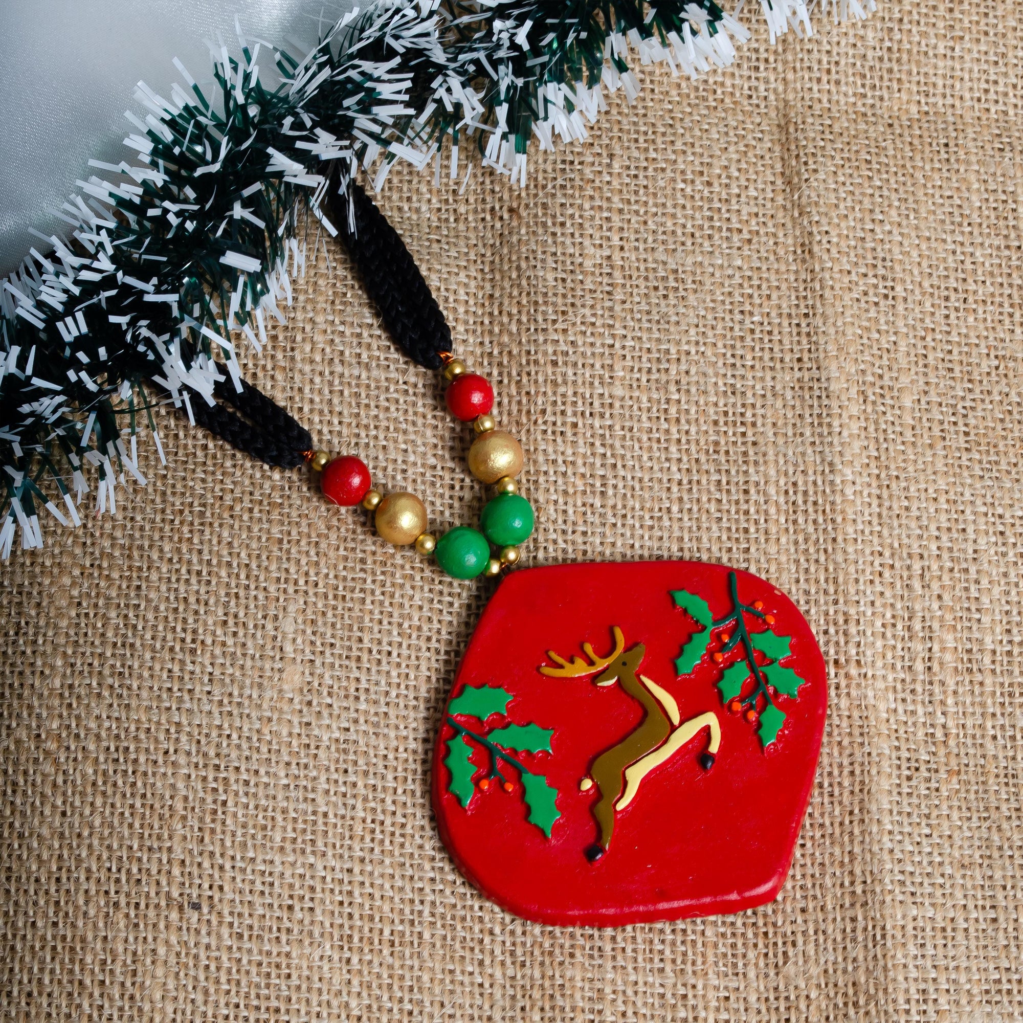 Handmade 3D Reindeer Clay Jewelry Set: Christmas Necklace & Earrings
