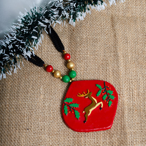 Handmade 3D Reindeer Clay Jewelry Set: Christmas Necklace & Earrings