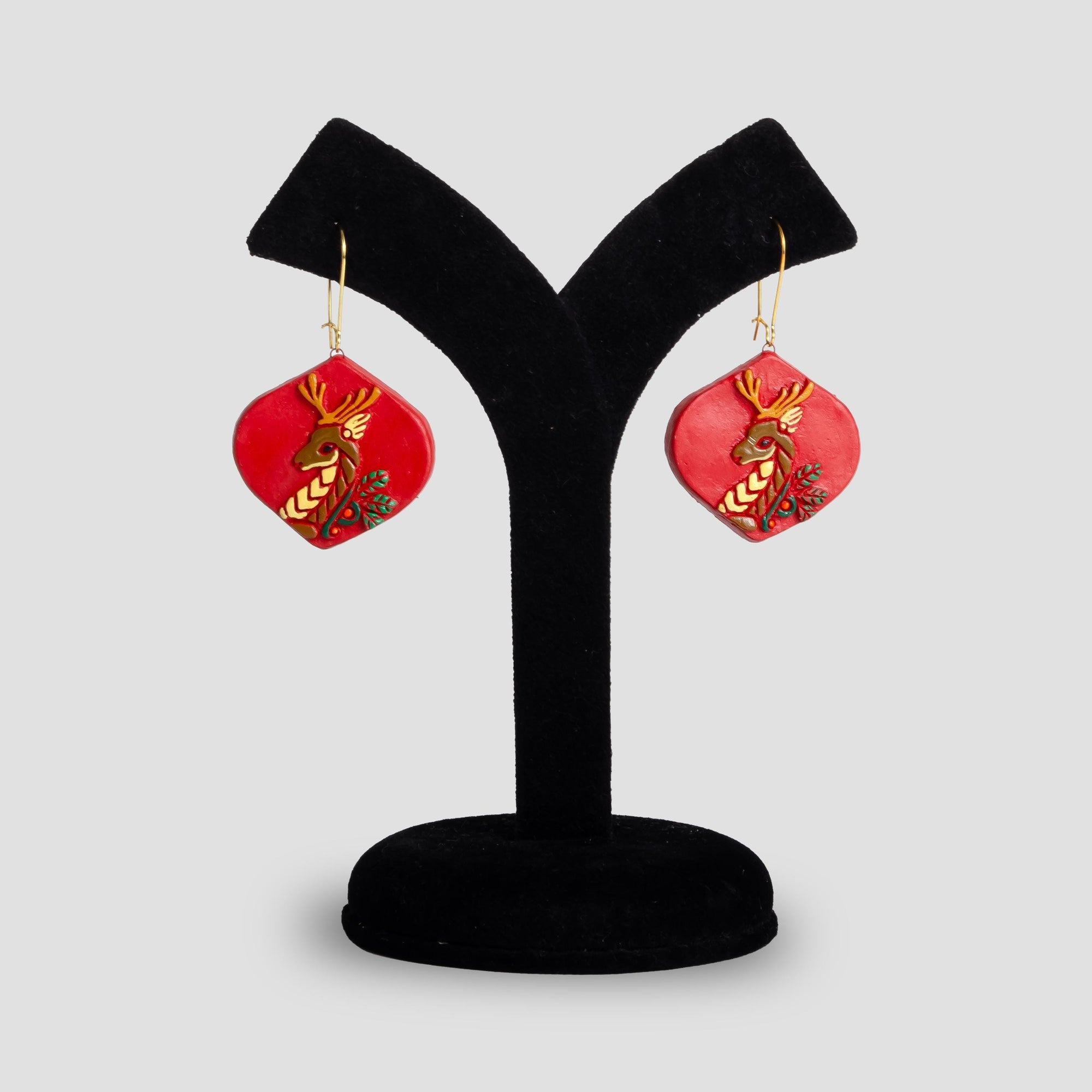 Handmade 3D Reindeer Clay Jewelry Set: Christmas Necklace & Earrings