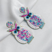 Hand Beaded Owl Earrings: Boho Dangle Jewelry