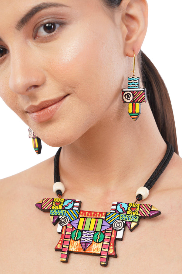 Handmade Terracotta Jewelry Set: Colorful Pencil-Eraser Design