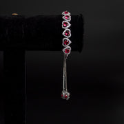 Red Heart American Diamond Bracelet: Silver-Plated Brass, Adjustable