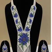 Floral Beaded Necklace Earring Set, Handmade Seed Bead Jewelry