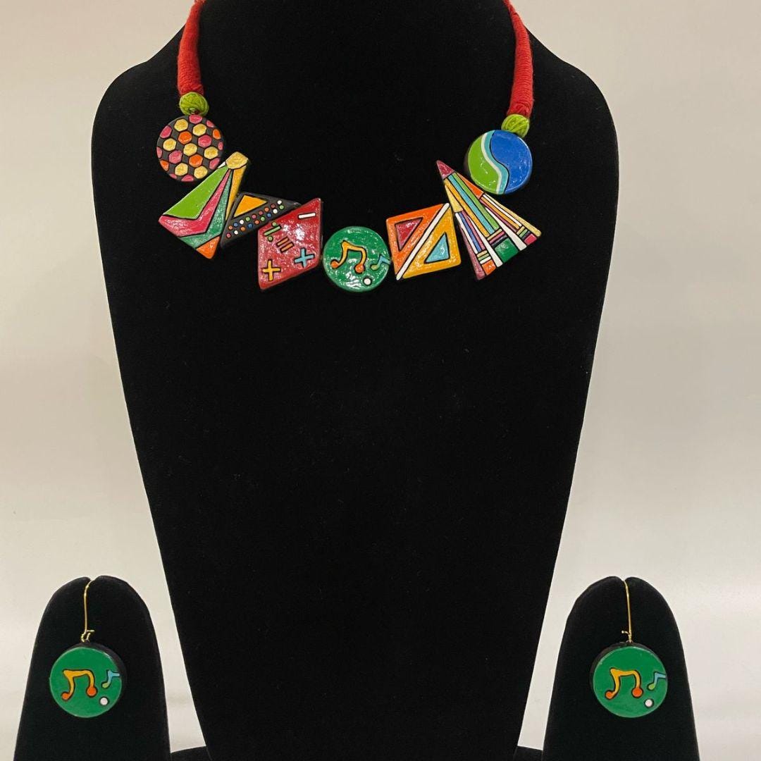 Colorful Clay Music Jewelry Set: Handmade Necklace & Earrings