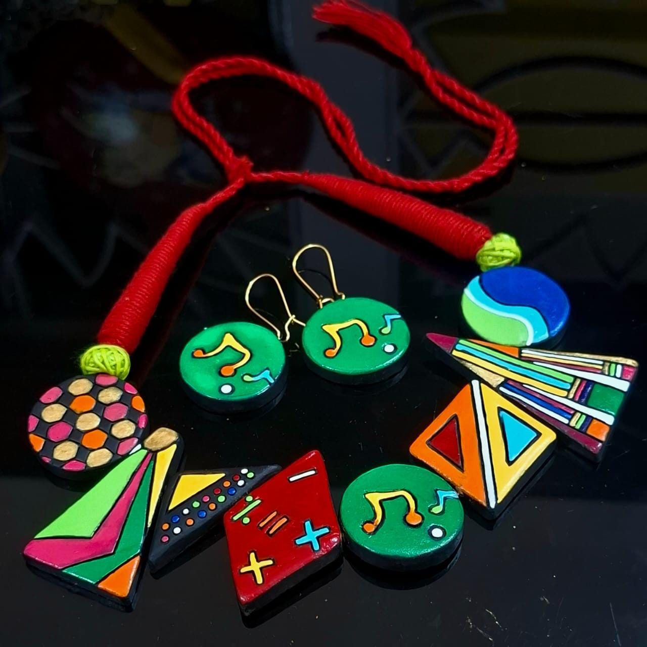 Colorful Clay Music Jewelry Set: Handmade Necklace & Earrings