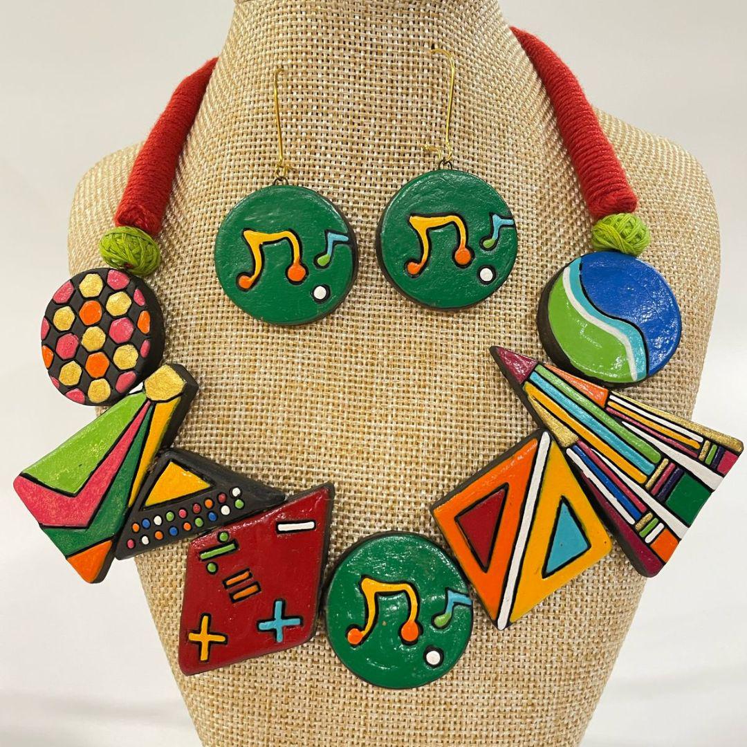 Colorful Clay Music Jewelry Set: Handmade Necklace & Earrings