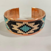 Copper Cuff Bracelet: Rainbow Beaded Boho Bangle