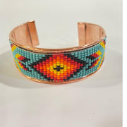 Copper Cuff Bracelet: Rainbow Beaded Boho Bangle