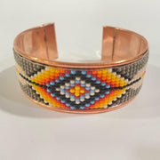 Earthy Floral Beaded Cuff Bracelet, Handmade Copper Jewelry