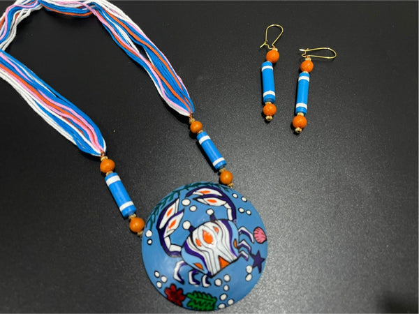 Handmade Clay Crab Necklace & Earrings: Boho Terracotta Jewelry Set