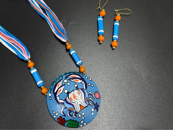 Handmade Clay Crab Necklace & Earrings: Boho Terracotta Jewelry Set
