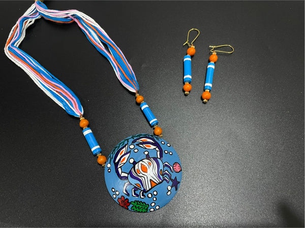 Handmade Clay Crab Necklace & Earrings: Boho Terracotta Jewelry Set