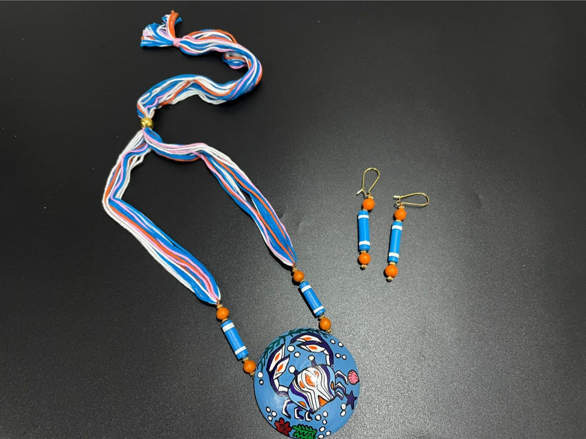 Handmade Clay Crab Necklace & Earrings: Boho Terracotta Jewelry Set