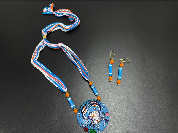 Handmade Clay Crab Necklace & Earrings: Boho Terracotta Jewelry Set