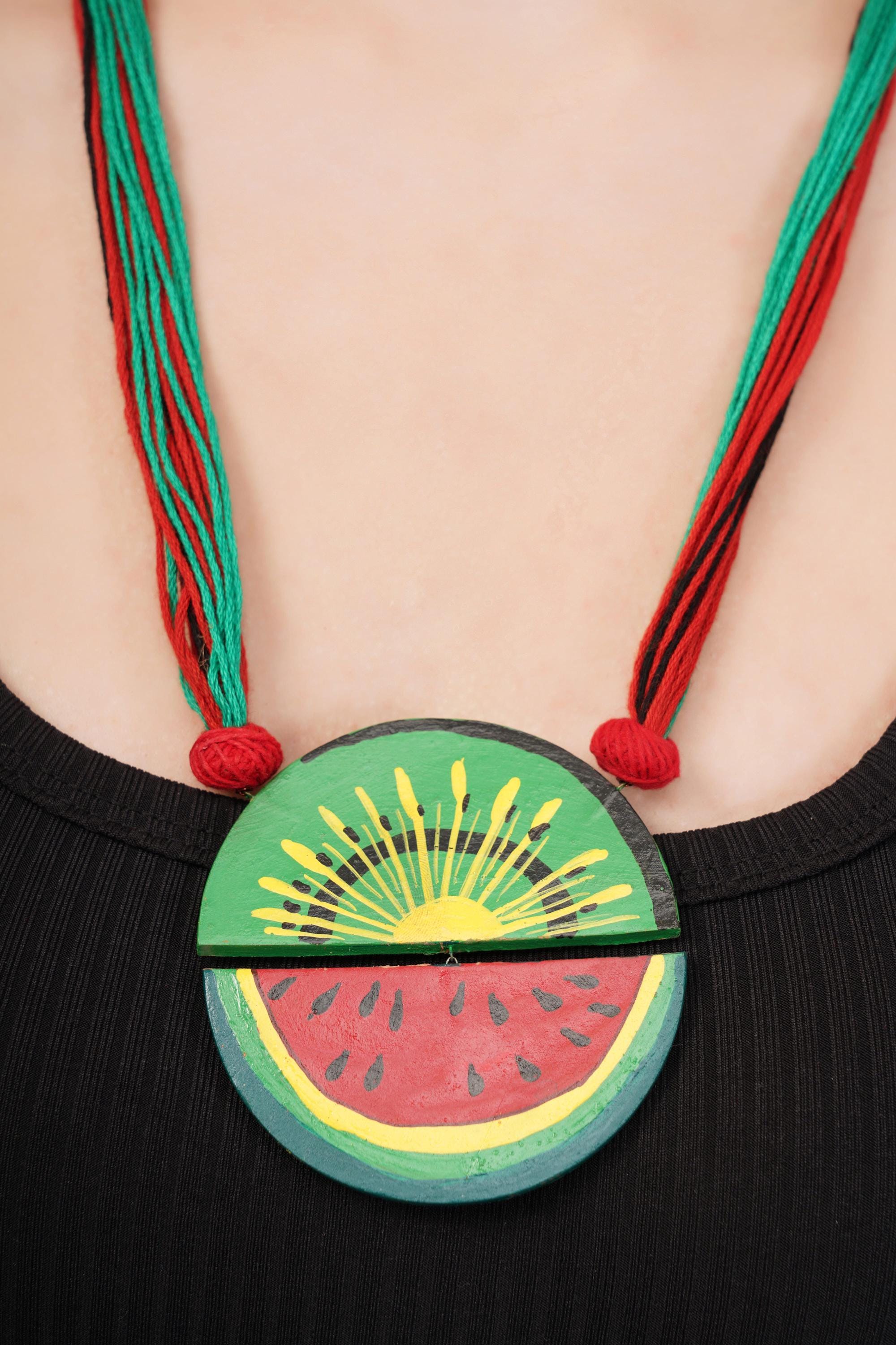 Handmade Clay Jewelry Set: Kiwi Watermelon Necklace and Earrings