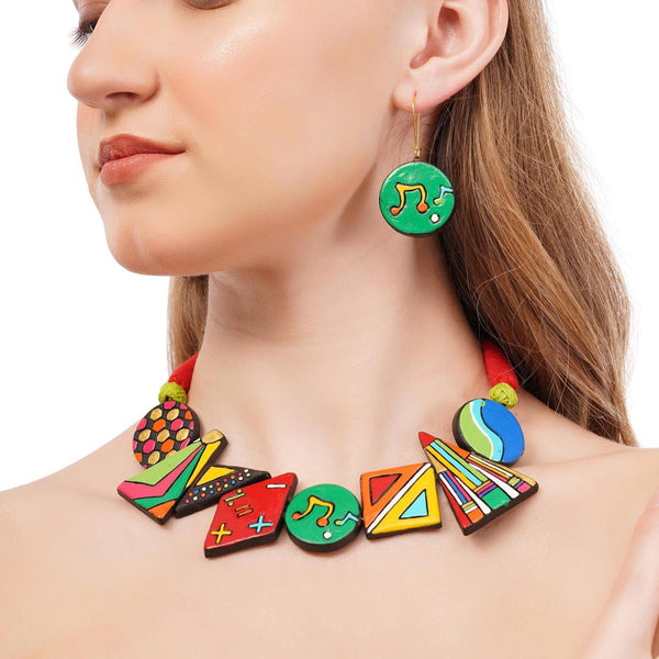 Colorful Clay Music Jewelry Set: Handmade Necklace & Earrings