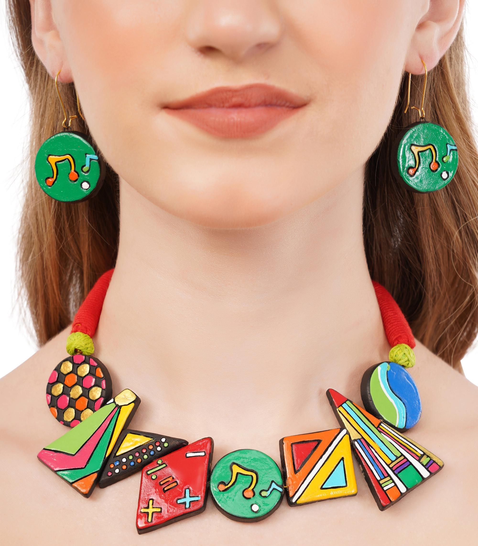 Colorful Clay Music Jewelry Set: Handmade Necklace & Earrings