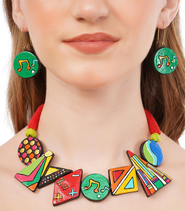 Colorful Clay Music Jewelry Set: Handmade Necklace & Earrings