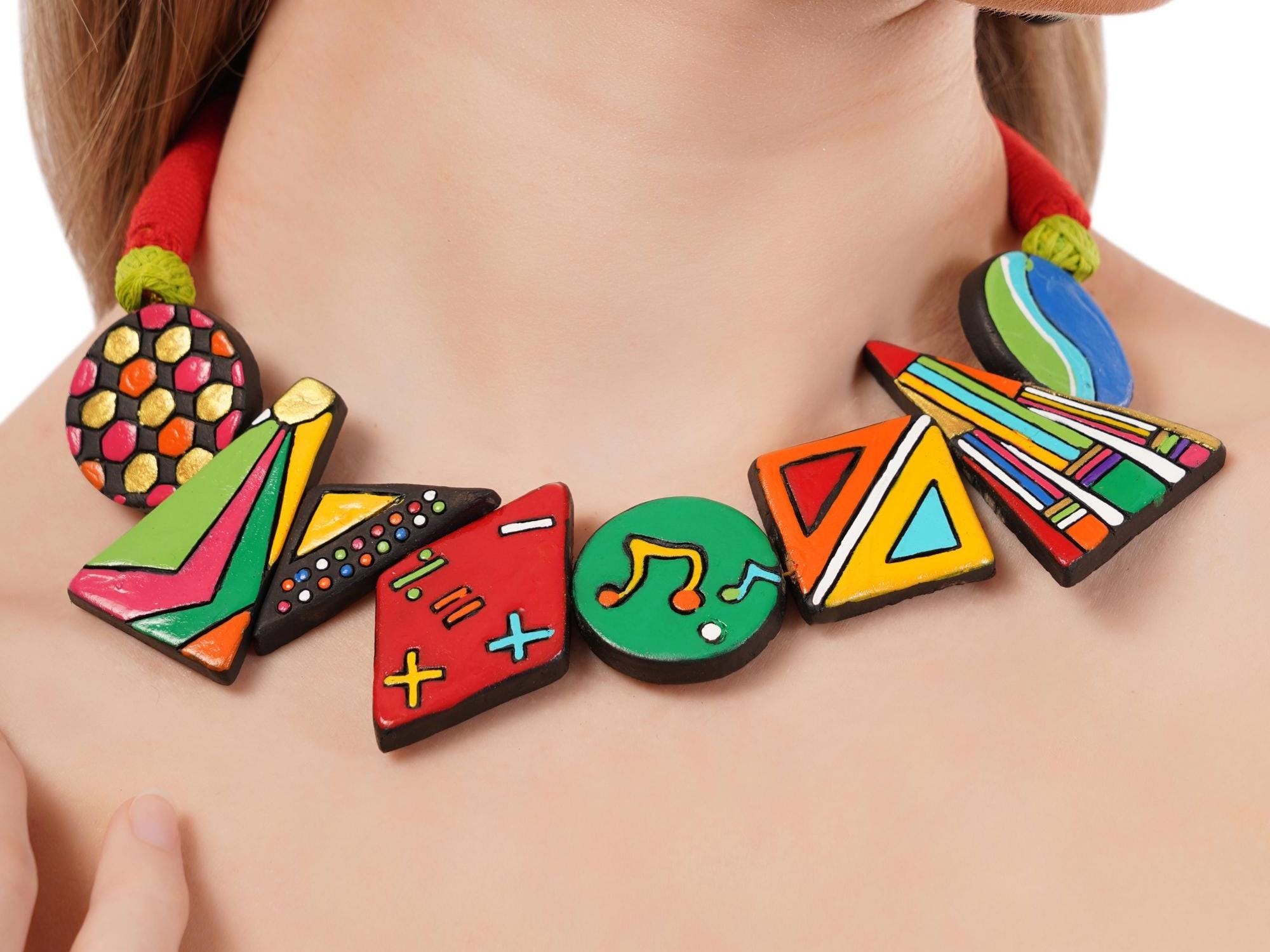 Colorful Clay Music Jewelry Set: Handmade Necklace & Earrings